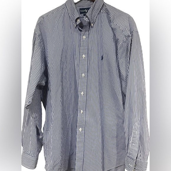 Ralph Lauren Mens Button Down Black Dress Shirt Blue and White Stripe Size XL - Picture 4 of 4